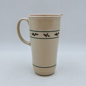 Longaberger Pottery Travel Mug Christmas Holly Holiday 16oz w/Lid Vitrified